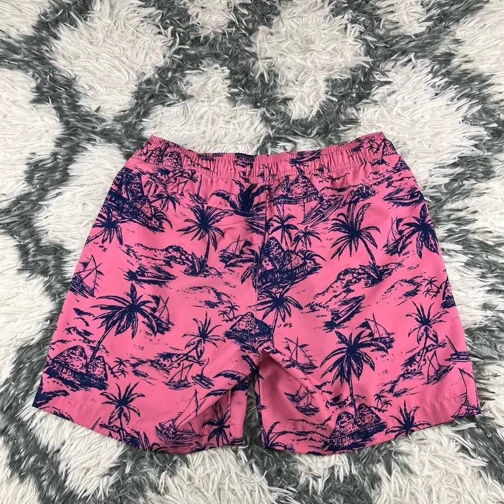 Lucky Brand Men's Pink Blue Swim Trunks Palm Trees Size Small